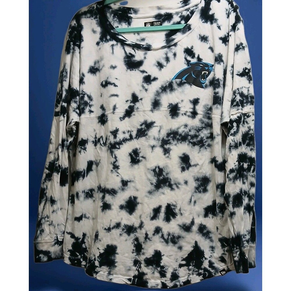 Carolina Panthers Tie Dye Long Sleeve Tee Women XL NFL Team Apparel Black White
